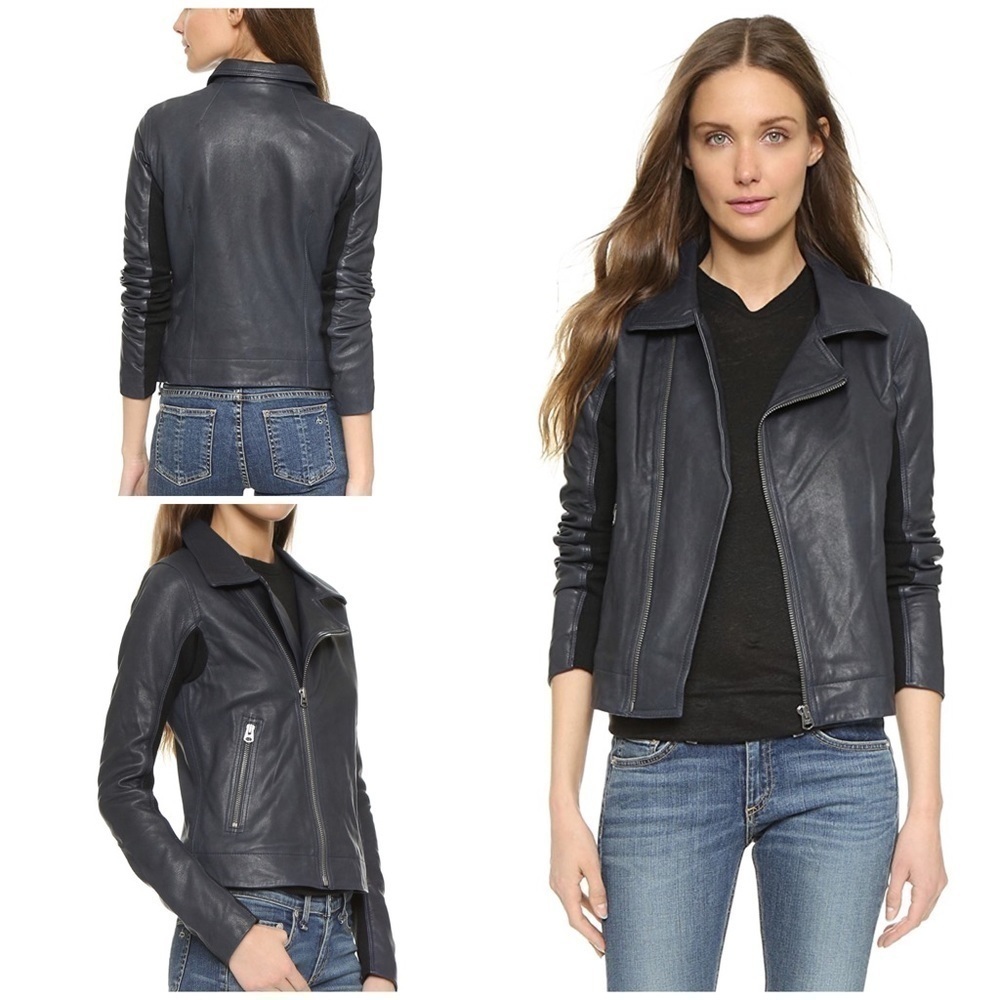 June Collarless Slim Fit Full Zip 100% Leather Moto Jacket S